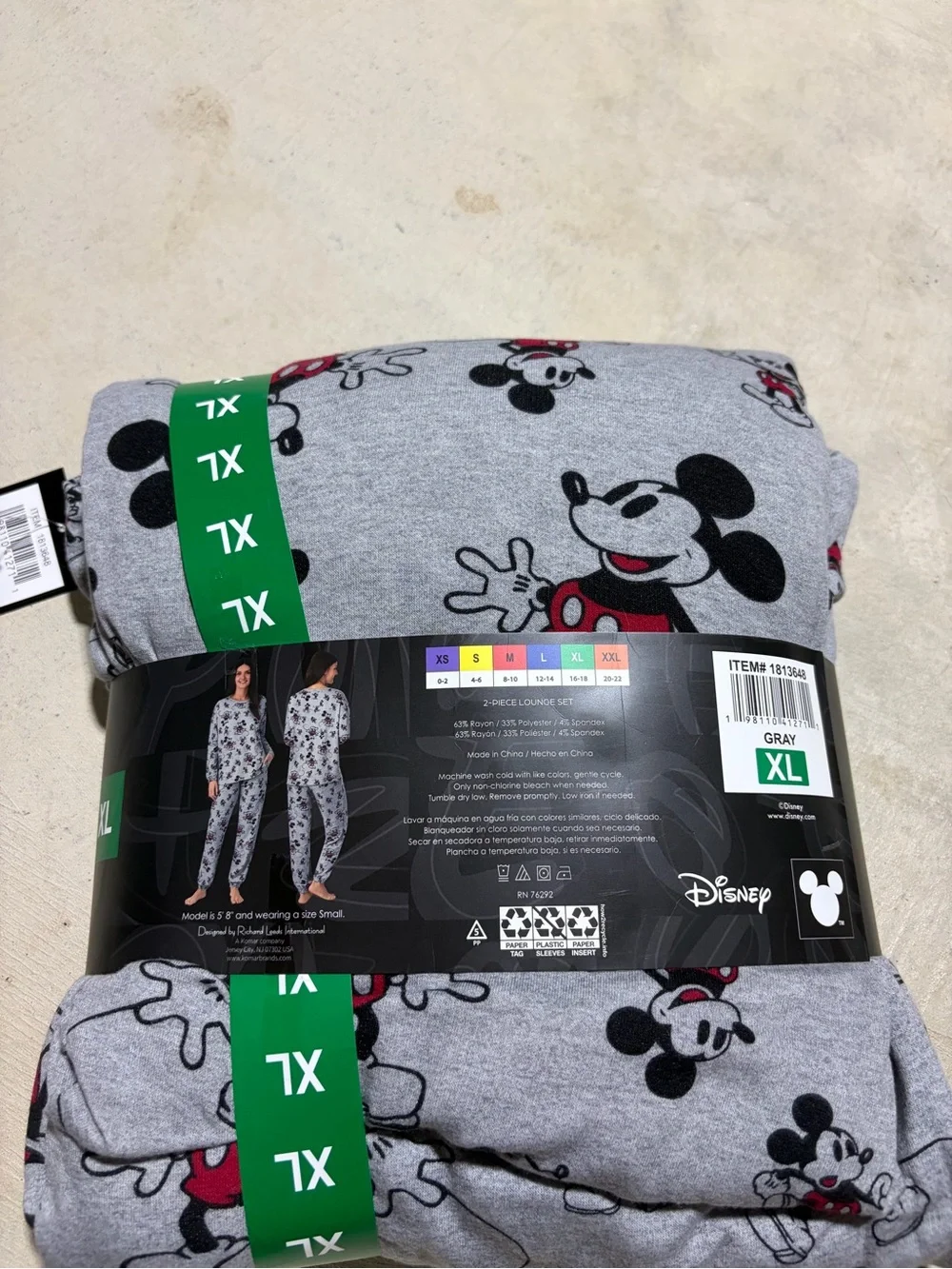 Disney NWT Gray Mickey Mouse 2-Piece Lounge Set XL pajamas - Picture 8 of 8
